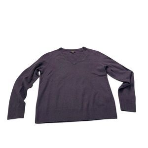 Quince Women Mongolian Cashmere V-Neck Sweater Deep Orchid Purple Sleeved Top M